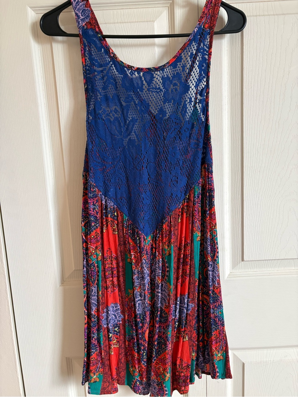 Bohemian Red & Blue Lace-Top Swing Dress